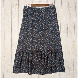 Blue Floral Midi Skirt Size XL Cottagecore Prairie Boho Spring Easter Western